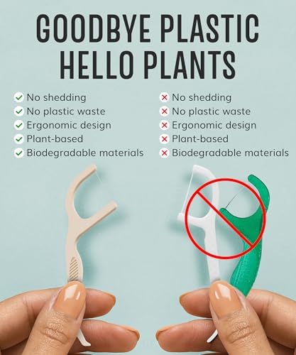 Floss Picks Biodegradable (200pcs) - Natural Dental Floss Picks, Vegan, Sustainable, Reusable, Shred Resistant and Nontoxic Plant-Based Material - Single Thread Mint