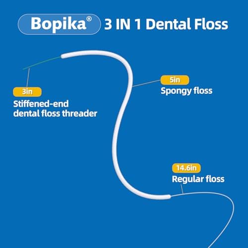 Bopika Dental Floss for Braces, 3 in 1 Ultimate Floss, Floss Threaders for Bridges and Implants, 80 Pre-Cut Strands (Pack of 3)