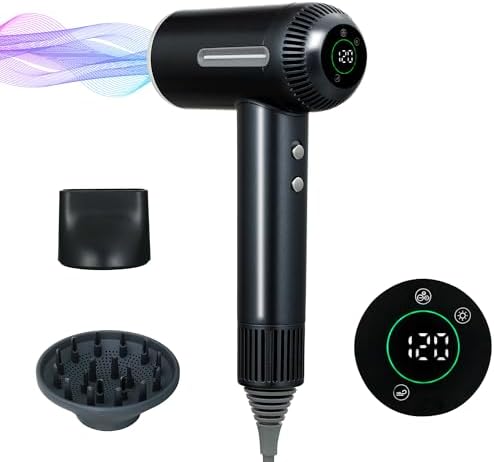 Hair Dryer,7 Temps&31 Modes.Intelligent Temperature Control,LCD Display,Self-Cleaning Mode,Facial Care Mode.1600W Ionic Blow Dryer.Low Noise Thermo-Control Hair Dryer with Diffuser and Nozzle
