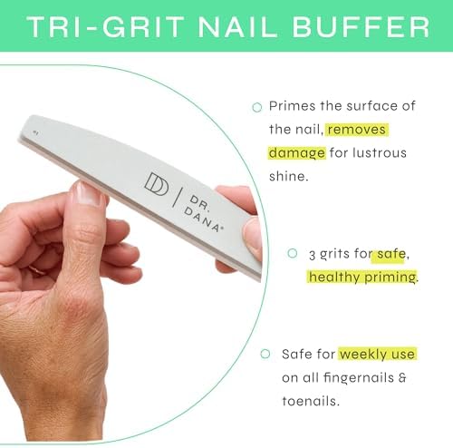 Dr. Dana Nail Buffer for Natural Nails - Professional Three Grit Buffing Block for Healthy Beautiful Nails - At-Home Pedicure and Manicure Tools - Smoothing, Polishing and Shining