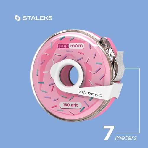 Staleks Pro Disposable White Abrasive Tape papmAm Expert – 180 Grit – 7m Roll in Plastic Case – Glueless Replaceable Abrasive – Professional Nail Shaping – Manicure & Pedicure