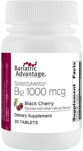 Bariatric Advantage B-12 Speedy Melts, Vitamin B12 1000 mcg Supplement, Fast Melting with 200 mcg of Folic Acid for Nutritional Support - Black Cherry, 30 Count