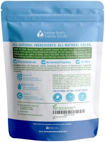 Athlete Bath Salt 32 Ounces Epsom Salt with Natural Lavender, Pine, Peppermint and Eucalyptus Essential Oils Plus Vitamin C in BPA Free Pouch with Easy Press-Lock Seal