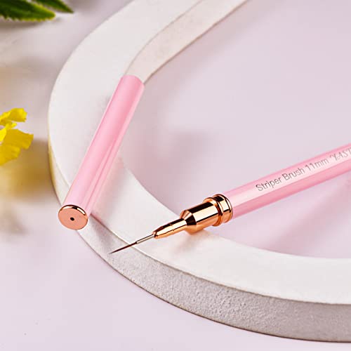 Striping Nail Art Brushes, 6pcs Super Fine Striper Brush Set for Long Lines, Thin Details, Fine Drawing, Delicate Coloring, Elongated Lines, Pink Metal Handle Nail Brushes (5/7/9/11/15/25mm)