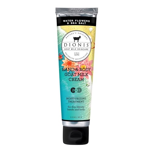 Dionis Goat Milk Skincare 3.3oz Water Flowers & Sea Salt Hand & Body Cream - Travel Size Hand Lotion For Hydrating & Moisturizing Dry Skin - Cruelty Free Cream Made In The USA - Paraben Free Formula