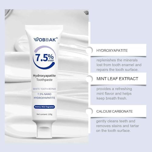 7.5% Hydroxyapatite Toothpaste 2 Packs, Nano Hydroxyapatite Toothpaste for Tooth Strengthening and Enamel Protection, Fresh Mint 120g
