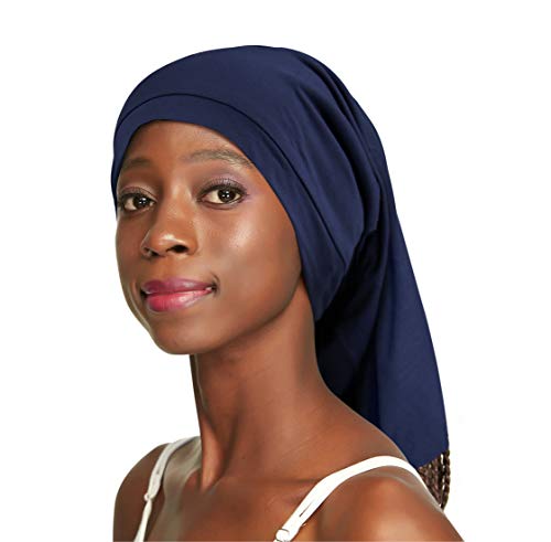 Dreadlock Tube Satin Sleep Cap for Braids Dark Blue