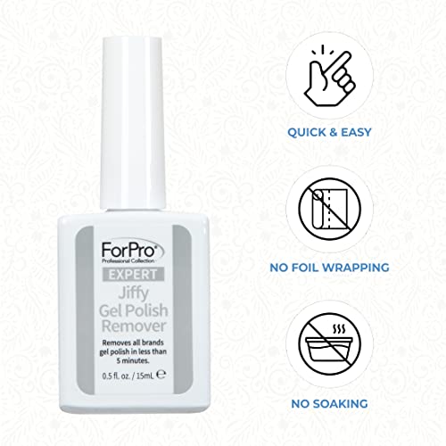 ForPro Professional Collection Expert Jiffy Gel Polish Remover, Removes All Brands Gel Polish in Less Than 5 Minutes, Quick & Easy Gel Removal, No Foil Wrapping or Soaking Needed, 0.5 Fl. Oz.