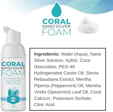 Coral Nano Silver Foaming Toothpaste, Natural Fluoride Free Toothpaste, SLS and Glycerin Free, Cool Mint, 4 Ounce