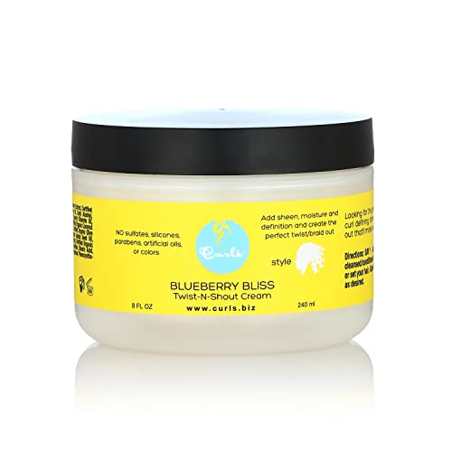 Curls Blueberry Bliss Twist-N-Shout Cream - 8 oz, for the Perfect Twist Outs and Braid Outs, for All Natural Types, Adds Sheen, Moisture, and Definition to Hair