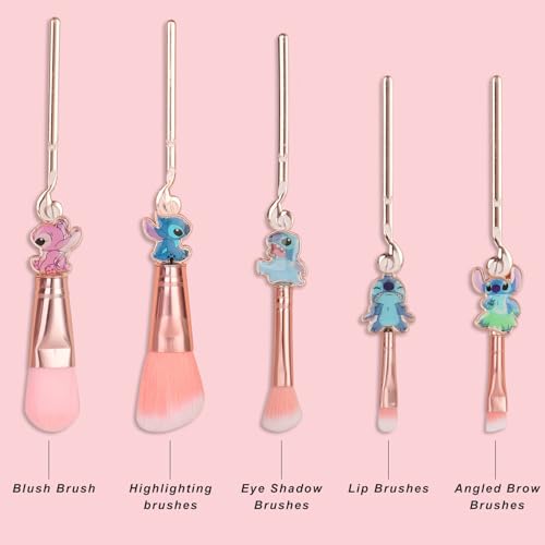 Stich Makeup Brushes Set 5Pcs Anime Cartoon Make Up Brush Set with Storage Bag Stuff for Powder Concealers Eye Shadows