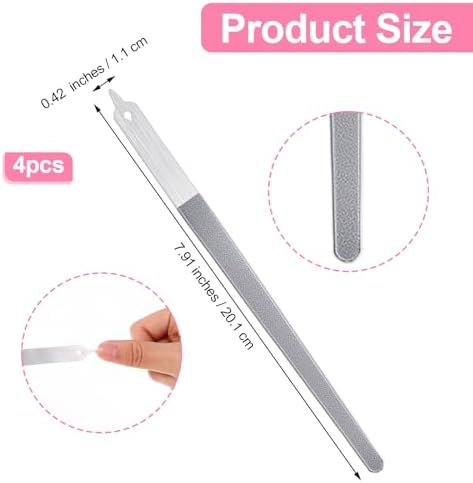 4 Pcs Diamond Deb Nail File Metal Nail File with Sharp Pointed Tip, Stainless Steel Nail Filer Metal Nail Files for Natural Nails Double Sided Manicure Pedicure Toenails Tools for Salon Home (Large)