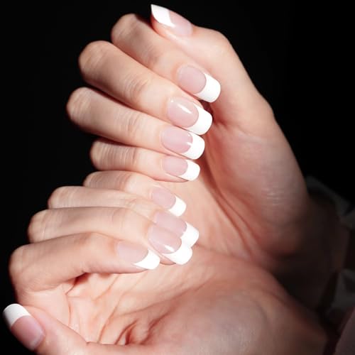 DANNI & TONI Semi Cured Gel Nail Strips Classic French (Crystal Frost) Sheer French Gel Nail Stickers with White Tips Glossy Nail Polish Wraps 28 Stickers