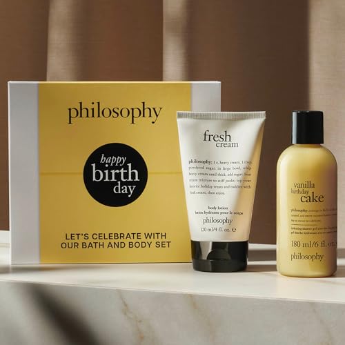 philosophy happy birthday gift set - 2-pc. vanilla birthday cake hydrating shower gel (6oz) & fresh cream body lotion (4oz) - moisturizing bath & body duo for women