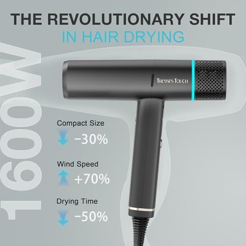 Diffuser Hair Dryer, Professional High Speed Portable Ionic Hair Blow Dryer with Diffuser for Women & Men, 3 Temps/2 Speeds, 6.56 Ft Cord, Best for Straight & Wavy Hair, for Home Travel, Black