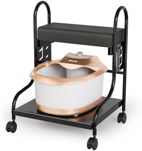 Pedicure Cart Foot Bath Trolley, Salon Nail Esthetician Trolley Cart, 3 Adjustable Height PU Cushion, Portable trolley for Foot Rest Manicure Massage, Beauty Spa Supplies, Black