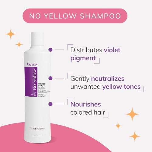 Fanola No Yellow Purple Shampoo - Purple Color Depositing Shampoo for Blondes, Bleached & Grey Hair - Formulated with Violet Pigment to Remove Brassy Tones from Hair - 11.8 Fl oz / 2 Pack