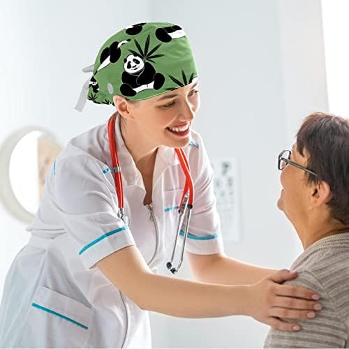 Fun Cat Paw Scrub Cap, Adjustable Working Cap with Button, Bouffant Caps with Bow Hair Scrunchy