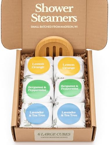 Bare Botanics Shower Steamers Aromatherapy 6 XL Cubes + Tray - Intensely Aromatic with Essential Oils & Natural Ingredients - 70% Bigger - Long-Lasting at-Home Spa Relaxation - Small-Batch Made in WI
