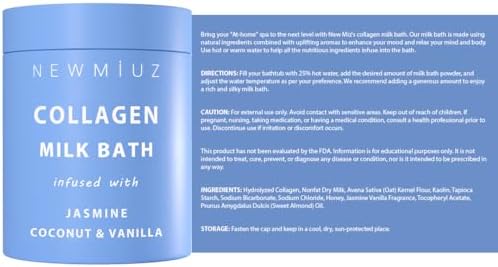 Creamy Coconut Collagen Milk Bath Soak Powder Moisturize & Soften Skin – Vanilla Jasmine Luxury Spa Bubble Bath Salt Mother's Birthday Christmas Relaxation Gifts for Women Perfect Stocking Stuffers