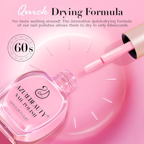 AZUREBEAUTY Nail Polish Set, 4 Colors Pastel Spring Macarons Pink Blue Green Yellow Quick Dry Natural Easter Gift Fingernail Lacquer Strengthening Kit with Top Coat DIY Salon at Home