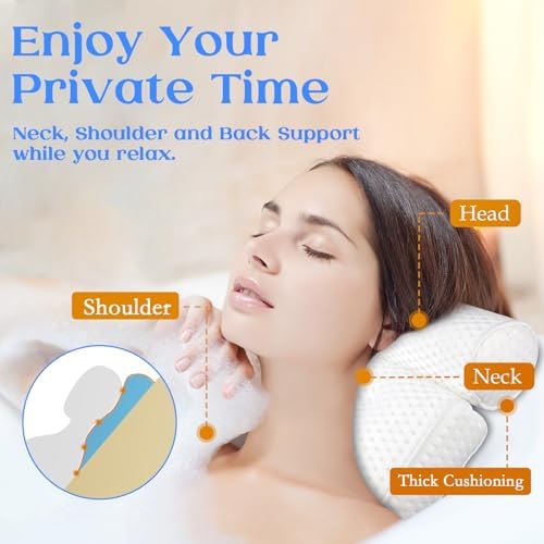 Bath Pillow, Bathtub Pillow with Anti-Slip Suction Cups, 4D Mesh Soft Spa Bath Tub Pillow Headrest, Bath Pillows for Tub with Neck and Back Support Fits Bathtub Spa Tub Jacuzzi, Fathers Day Dad Gifts