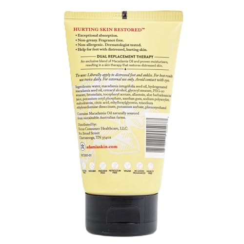Adamia Therapeutic Repair Foot Cream with Macadamia Nut Oil and Promega-7, 4 Ounce Tube - Fragrance Free, Paraben Free, Non GMO