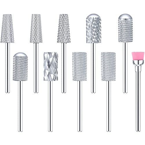 Honoson 10 Pcs Nail Drill Bits Set, 3/32 Inch Cuticle Tungsten Carbide Bits for Nail Tech, File Remove Acrylic Gel Polish, Manicure Pedicure Tools for Salon Home Supplies(Silver)