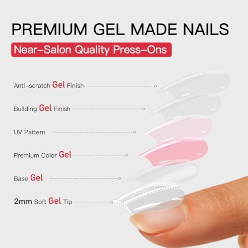 Curvlife Soft Gel Press on Nails, Gel Nail Tips, French Short Style Full Cover Design Reusable Fake Nails Kit with Glue and Adhesive Tabs
