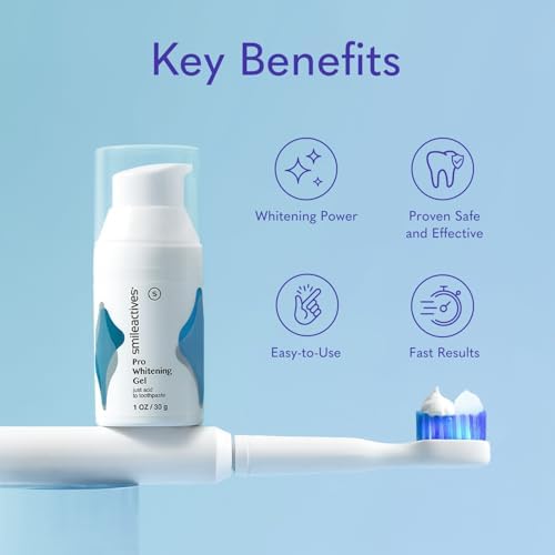 Smileactives Teeth Whitening Gel for Toothpaste with Clinical-Grade Hydrogen Peroxide, Tooth Stain Remover for White Teeth, Dentist Quality Pro Whitening Gel to Remove Coffee Stains, 2 oz Bottle