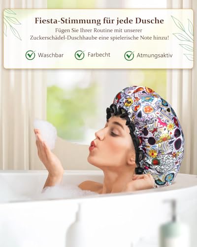 mikimini Shower Cap for Women Reusable Waterproof, Hair Cap for Shower with Double Layers, Stylish Vibrant Designed Shower Bonnet for Medium Thick Hair, Medium, 2 Pieces