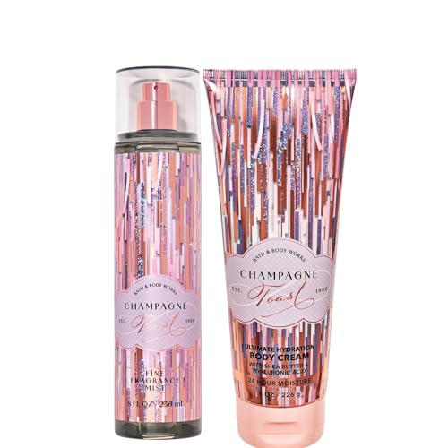 Bath and Body Dressed in White - 2 Pack GIFT SET of Fragrance Mist and Body Cream (Full Size - 8 OZ) (Champagne Toast Body Mist & Cream (Pack of 2))
