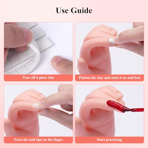Practice Hand for Acrylic Nails,Nail Mannequin Hands for Nails Practice,Fake Nail Training Hand Manicure, Flexible Bendable Nail Hand with 100PCS Nail Tips,Painting Pen,Nail Clay and Nail Rhinestones