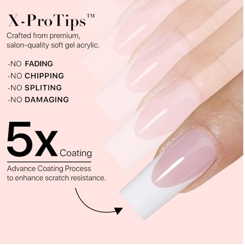 SXC Cosmetics French Tip Press On Nails Pink Series, Medium Square X-Pro Tips Starter Kit