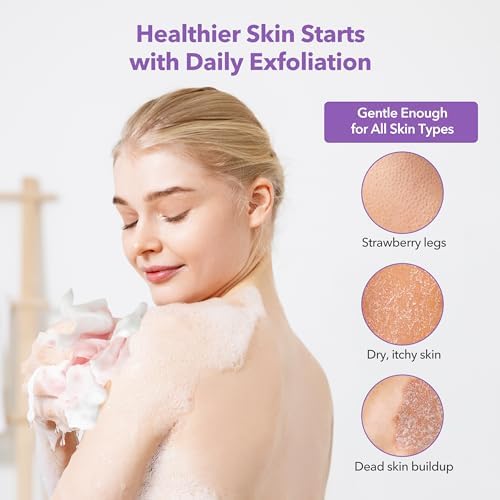 Korean Exfoliating Washcloths [4 Pack] – Daily Body Scrubber Towels for Shower, Back & Full-Body Use – Quick-Drying Bath Cloth for Glowing Skin