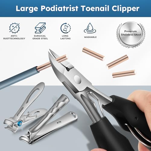 Nail Clippers for Seniors, Heavy Duty Ingrown Toenail Clippers with Long Handle， Wide Jaw Fingernail Clippers and Slanted Nail Cutter for Thick Nail for Men Women Pregnant Elderly 5Pcs