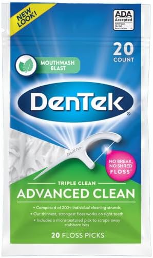 DenTek Triple Clean Advanced Clean Floss Picks, No Break & No Shred Floss, 20 Count (Pack of 8)
