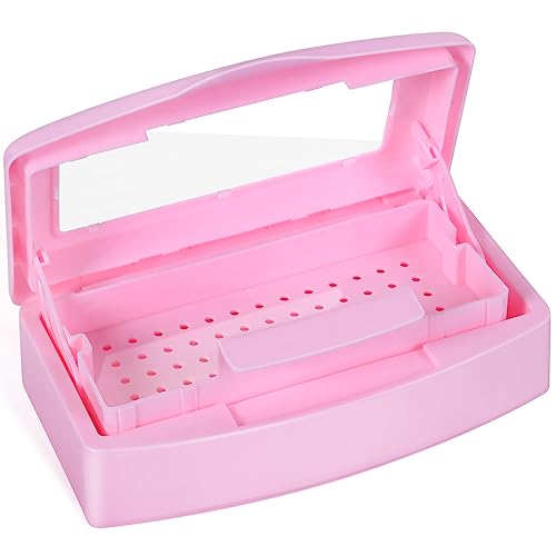 Plastic Sterilizing Tray-Barbicide Sterilization Tray,Clean Sterilizer Box Storage Organizer for Nail,Tweezers,Hair Salon,Spa & Cutter Manicure Equipment-Clear Lid Pink