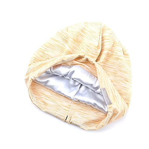 Kids Beanie Sleep Hats Bonnet for Night Sleeping Cap Silky Lined Satin Bonnet with Adjustable Elastic Band for Teens Toddler Child Natural Curly Frizzy Hair Cover(Sand Yellow)