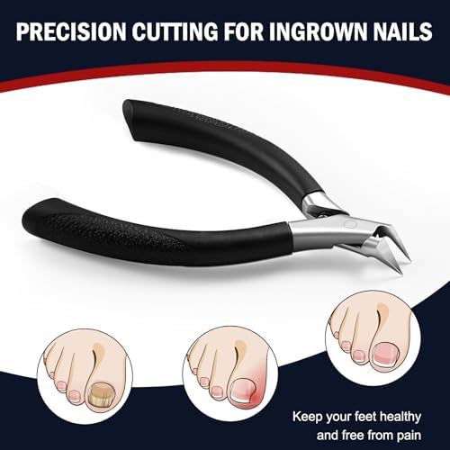 FVION Toenail Clippers for Ingrown Toenail, Straight Nail Clippers for Ingrown Toenails, Professional Ingrown Toenail Treatment for Adults, Seniors, Men and Women (Black)