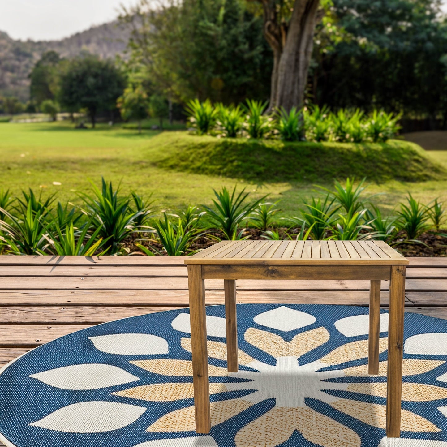 Sunnydaze Rodanthe 33.75" Acacia Square Outdoor Dining Table, Natural Oil Finish