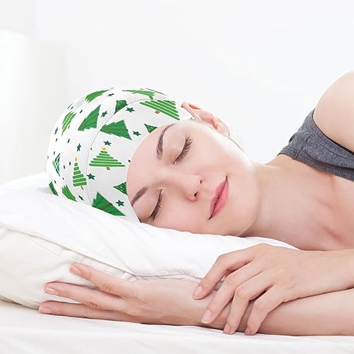 Satin Bonnet Wrap for Sleeping - Lined Sleep Cap for Curly Hair Women & Men - Christmas Trees