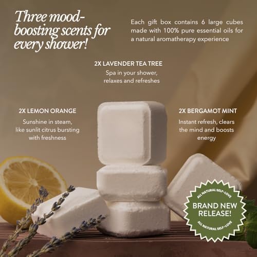 Bare Botanics Shower Steamers Aromatherapy 6 XL Cubes + Tray - Intensely Aromatic with Essential Oils & Natural Ingredients - 70% Bigger - Long-Lasting at-Home Spa Relaxation - Small-Batch Made in WI