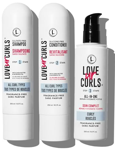 Love Ur Curls Fragrance Free Shampoo and Conditioner Set with All in One Curl Cream Styler for Curly Hair, 3 Step System to Repair, 200 mL
