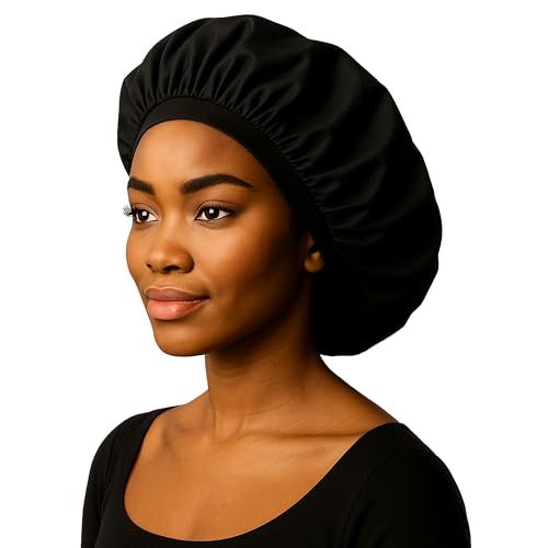 Only Reusable Oil Proof Nightcap, Protective Hair Bonnet and Shower Cap Too. Leakproof, Oilproof, and Waterproof. Larger Area to Accommodate Long Hair, Comfort Elastic Band (Small to Medium)