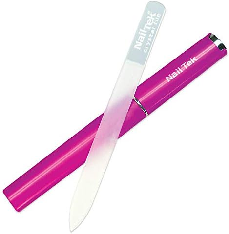 Nail Tek Crystal File - Glass Nail File with Case, Durable and Gentle for Healthy Nails and Cuticles - Travel-Friendly Design, Fuchsia, Medium 5"