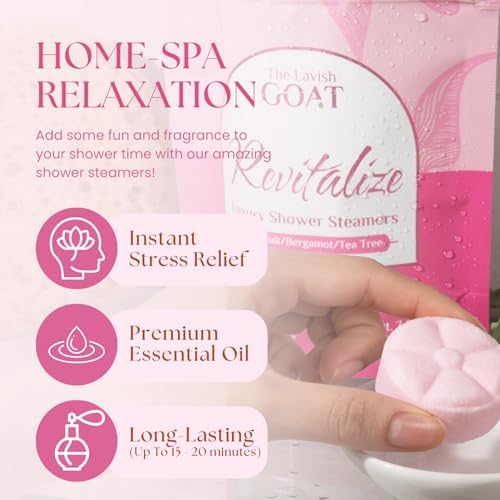 Revitalize Shower Steamers – USA Made - Energizing Aromatherapy Shower Bombs with Menthol, Grapefruit, Bergamot & Tea Tree – Long-Lasting Citrus Shower Tablets – 7 Tablets