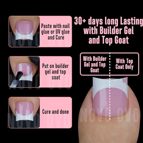 Short Toe Nail Tips White French Tip Press on with Moon Curve, BERRY PINK Thick Sharp Square Toenail Extension, Soft Gel False Nail Kit, Need Glue Builder Gel Top Coat x15 Sizes 240 pcs