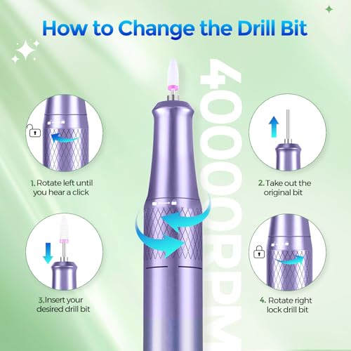 Nail Drill Electric File: DEDNMSCA Sparkly Professional Nail Drill Kit, 40000RPM E-File Machine with 12 Drill Bits for Acrylic Nails Remove Nail Gel Polish Manicure for Salon Home, Diamond
