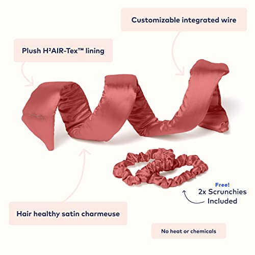RobeCurls Heatless Hair Curler Set - Satin Curling Headband for Natural, No-Heat Curls - Sleep in Overnight Styling Tool with 2 Scrunchies - Easy & Gentle on Hair (Rose)